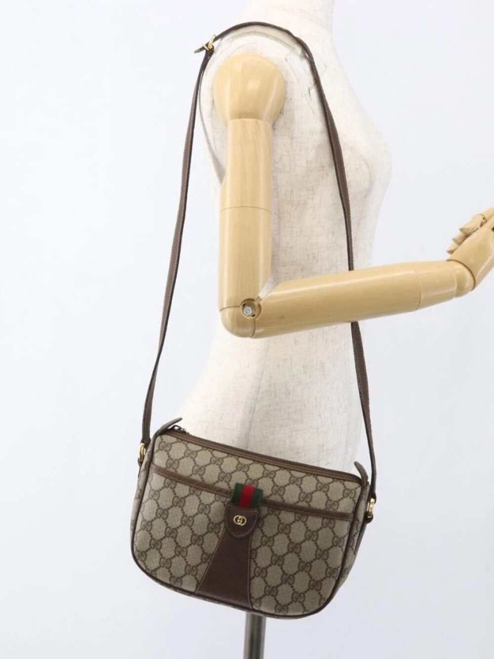 GUCCI GG Supreme Web Sherry Line Bag PVC Outlet Beige